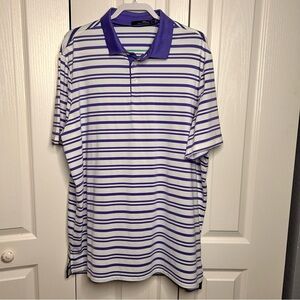 RLX Ralph Lauren Polo Golf Shirt White Purple Striped Performance Men’s XXL Logo